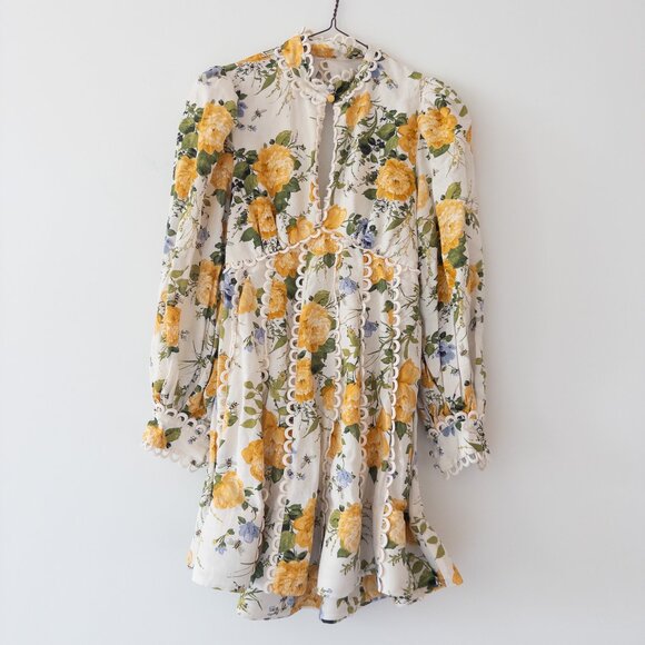 BHLDN Kali Long Sleeve Linen Fit & Flare Dress Cottagecore Wedding Guest Dress - Picture 4 of 13